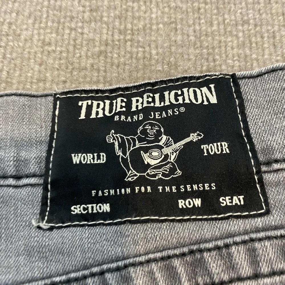 True Religion Rocco Relaxed Skinny Jeans Gray Med Wash Stretch Denim Mens 33x34
